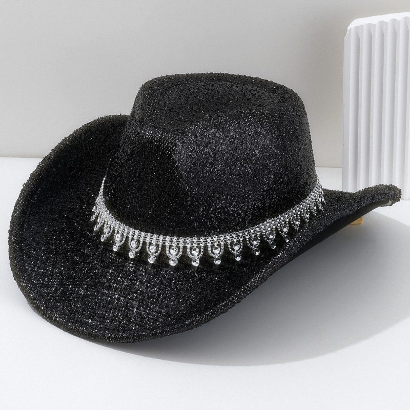 A Lady Western cowboy hat with Rhinestone ribbons sparkled silver jazz hat of all seasons for men to party in retro felt hats - Image 7