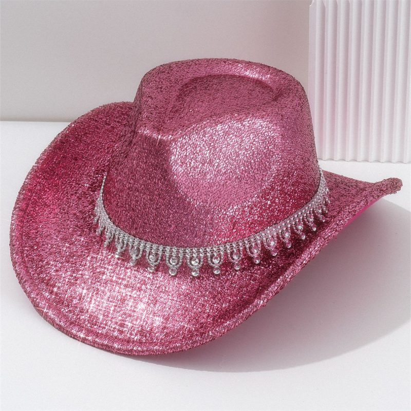 A Lady Western cowboy hat with Rhinestone ribbons sparkled silver jazz hat of all seasons for men to party in retro felt hats - Image 8