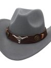 Felt Western Cowboy Hat Ox Head Accessories with Cow Band Roll Brim Cowgirl Cap Ethnic Style Soft Tibetan Style Top Hat Women