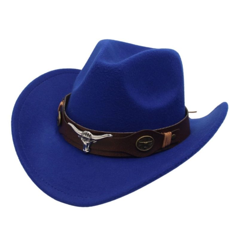 Felt Western Cowboy Hat Ox Head Accessories with Cow Band Roll Brim Cowgirl Cap Ethnic Style Soft Tibetan Style Top Hat Women - Image 2