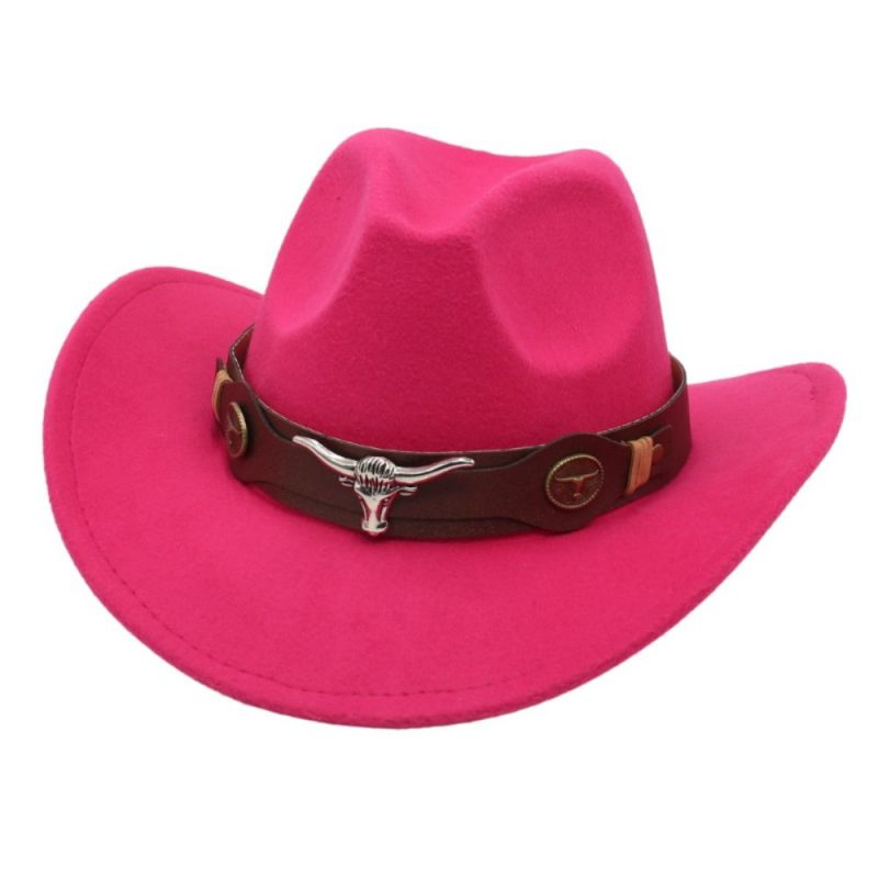 Felt Western Cowboy Hat Ox Head Accessories with Cow Band Roll Brim Cowgirl Cap Ethnic Style Soft Tibetan Style Top Hat Women - Image 5
