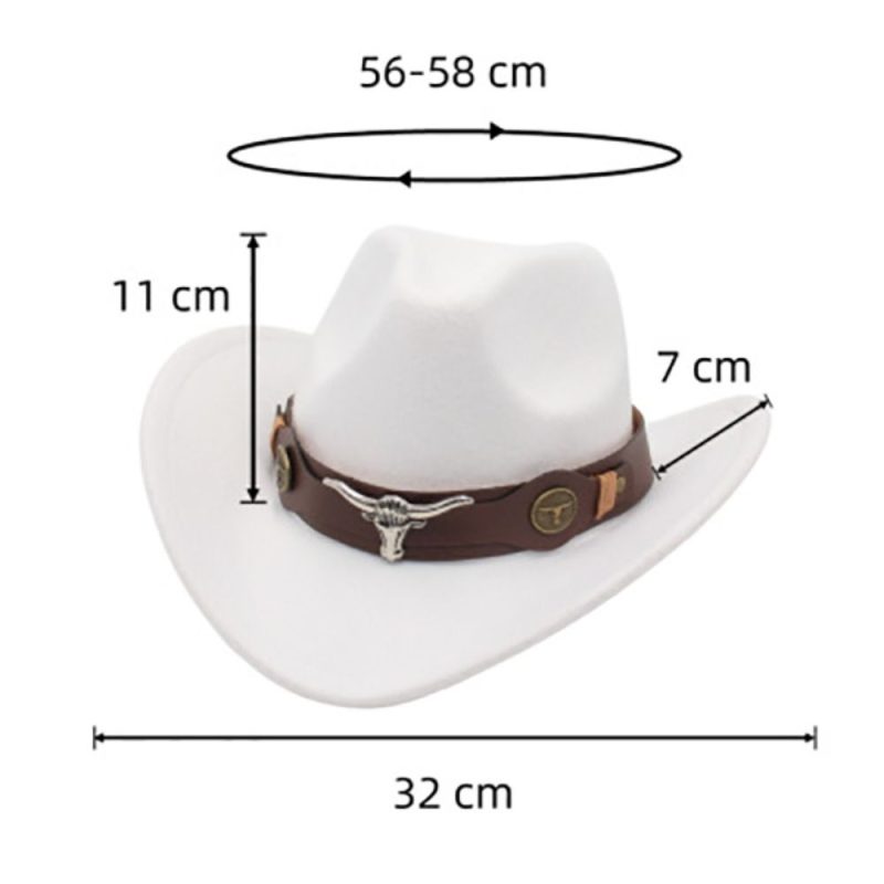 Felt Western Cowboy Hat Ox Head Accessories with Cow Band Roll Brim Cowgirl Cap Ethnic Style Soft Tibetan Style Top Hat Women - Image 6