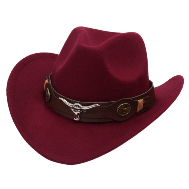 Felt Western Cowboy Hat Ox Head Accessories with Cow Band Roll Brim Cowgirl Cap Ethnic Style Soft Tibetan Style Top Hat Women - Image 7