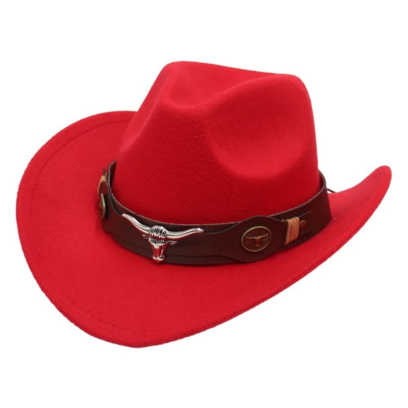 Felt Western Cowboy Hat Ox Head Accessories with Cow Band Roll Brim Cowgirl Cap Ethnic Style Soft Tibetan Style Top Hat Women - Image 8