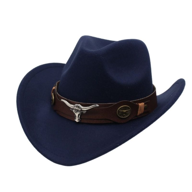 Felt Western Cowboy Hat Ox Head Accessories with Cow Band Roll Brim Cowgirl Cap Ethnic Style Soft Tibetan Style Top Hat Women - Image 11