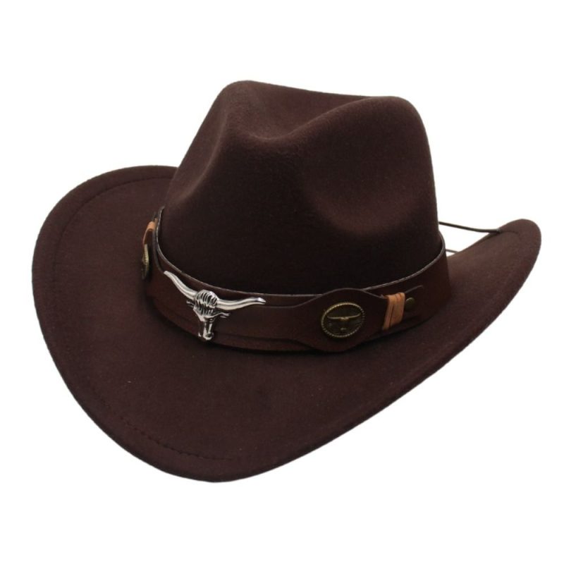 Felt Western Cowboy Hat Ox Head Accessories with Cow Band Roll Brim Cowgirl Cap Ethnic Style Soft Tibetan Style Top Hat Women - Image 12