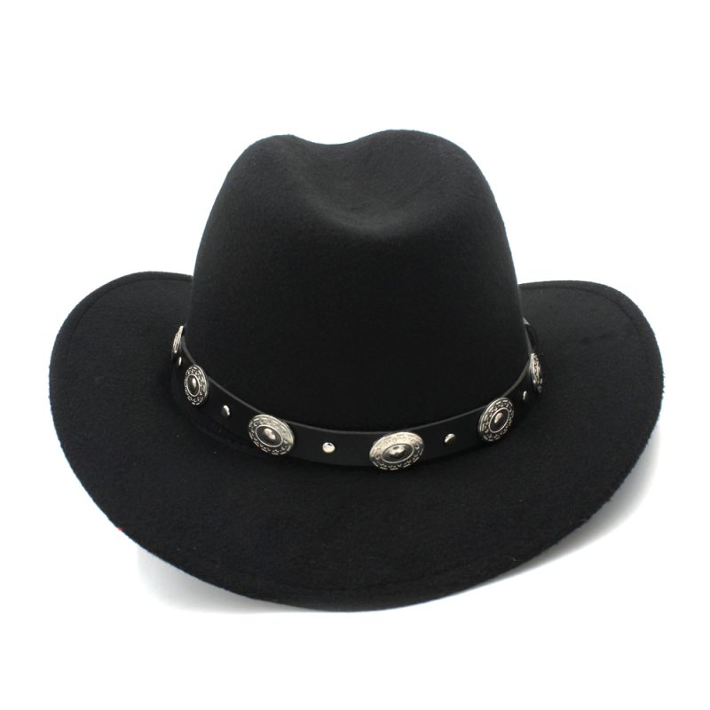 Vintage Wool Children Kids Western Cowboy Hat For Boy Girl Wide Brim Cowgirl Jazz Cap With Leather Toca Sombrero Cap 54CM - Image 3