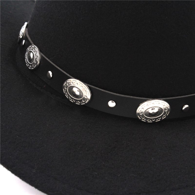 Vintage Wool Children Kids Western Cowboy Hat For Boy Girl Wide Brim Cowgirl Jazz Cap With Leather Toca Sombrero Cap 54CM - Image 4
