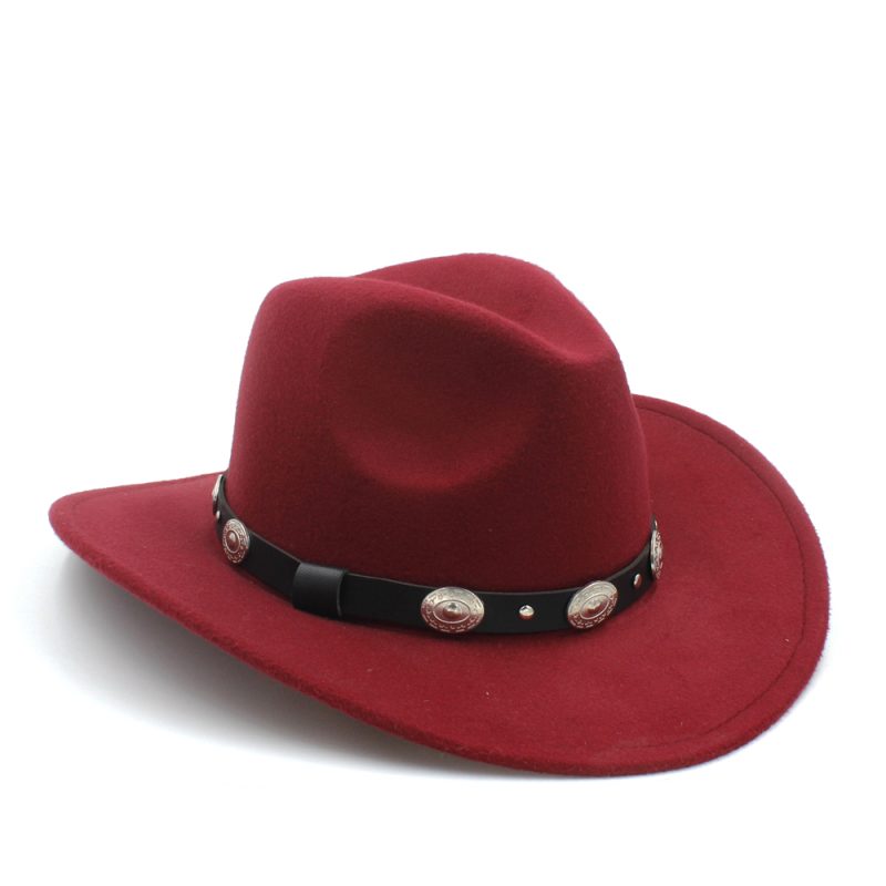 Vintage Wool Children Kids Western Cowboy Hat For Boy Girl Wide Brim Cowgirl Jazz Cap With Leather Toca Sombrero Cap 54CM - Image 5
