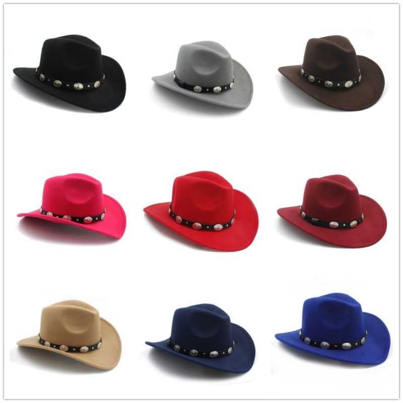 Vintage Wool Children Kids Western Cowboy Hat For Boy Girl Wide Brim Cowgirl Jazz Cap With Leather Toca Sombrero Cap 54CM - Image 6