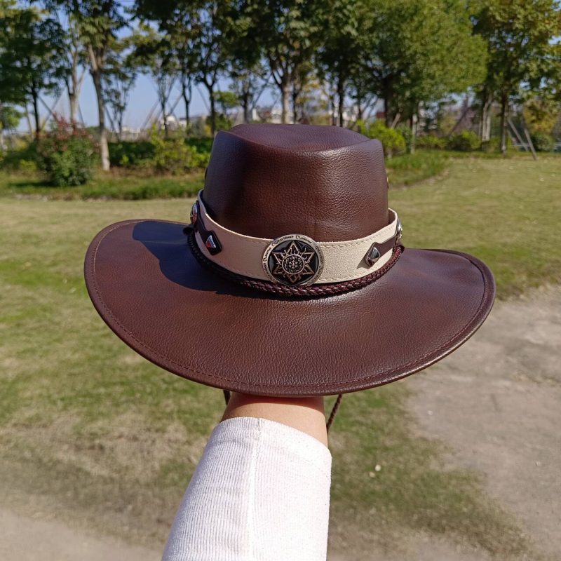 Western Cowboy Leather Hat Men's Gentleman Godfather Hat PU Material Panama Cowboy Hat Jazz Hat cowboy hat