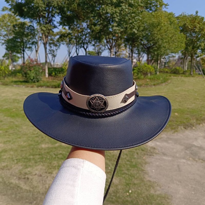 Western Cowboy Leather Hat Men's Gentleman Godfather Hat PU Material Panama Cowboy Hat Jazz Hat cowboy hat - Image 2
