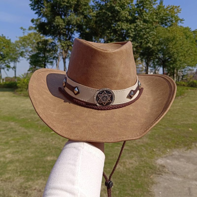 Western Cowboy Leather Hat Men's Gentleman Godfather Hat PU Material Panama Cowboy Hat Jazz Hat cowboy hat - Image 3