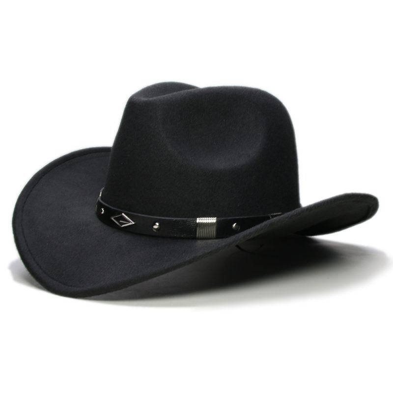 Retro Geometry Leather Band Parent-child Unisex /Kid Felt Wide Brim Cowboy Western Hat Cowgirl Bowler Cap (61cm/57cm/54cm)