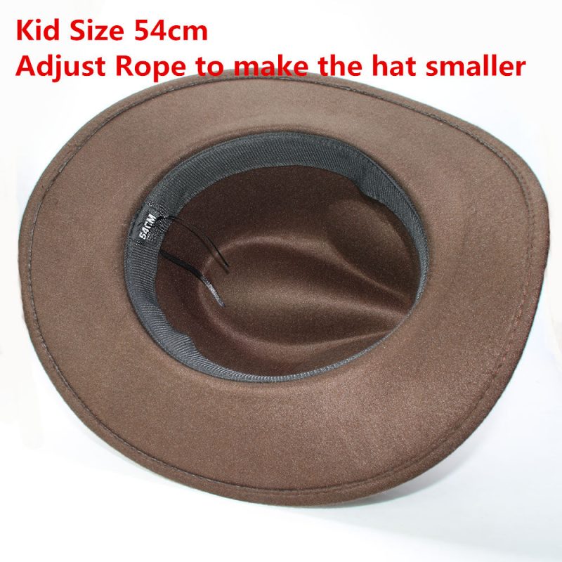 Retro Geometry Leather Band Parent-child Unisex /Kid Felt Wide Brim Cowboy Western Hat Cowgirl Bowler Cap (61cm/57cm/54cm) - Image 2
