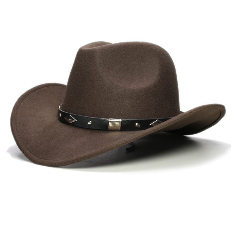 Retro Geometry Leather Band Parent-child Unisex /Kid Felt Wide Brim Cowboy Western Hat Cowgirl Bowler Cap (61cm/57cm/54cm) - Image 5