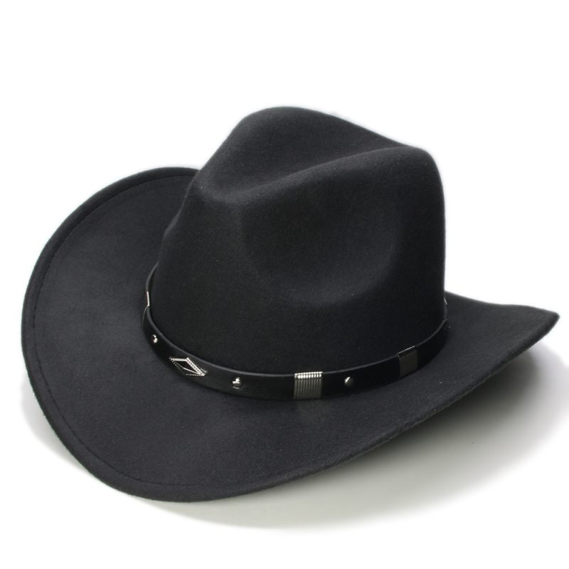 Retro Geometry Leather Band Parent-child Unisex /Kid Felt Wide Brim Cowboy Western Hat Cowgirl Bowler Cap (61cm/57cm/54cm) - Image 6