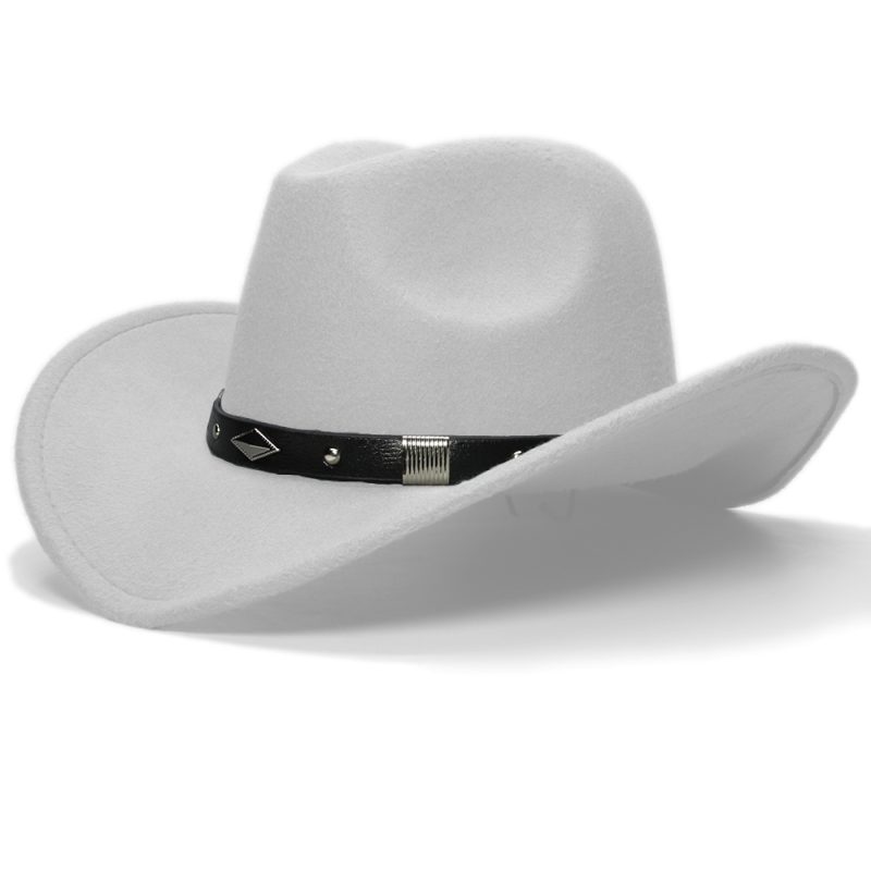 Retro Geometry Leather Band Parent-child Unisex /Kid Felt Wide Brim Cowboy Western Hat Cowgirl Bowler Cap (61cm/57cm/54cm) - Image 7