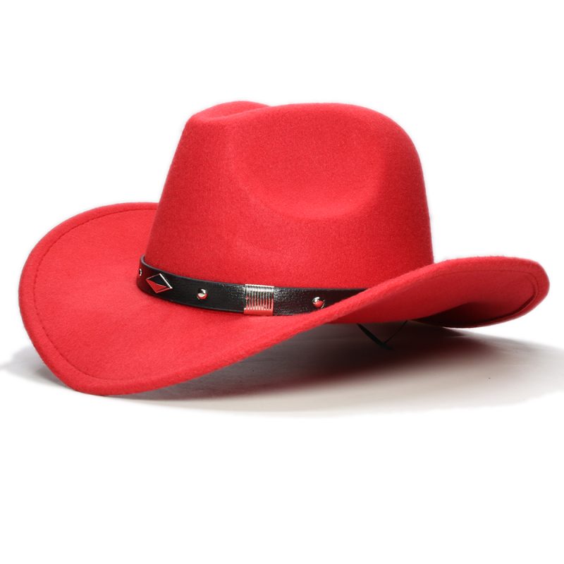 Retro Geometry Leather Band Parent-child Unisex /Kid Felt Wide Brim Cowboy Western Hat Cowgirl Bowler Cap (61cm/57cm/54cm) - Image 8