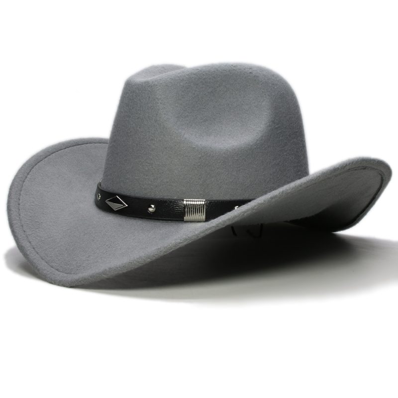 Retro Geometry Leather Band Parent-child Unisex /Kid Felt Wide Brim Cowboy Western Hat Cowgirl Bowler Cap (61cm/57cm/54cm) - Image 9