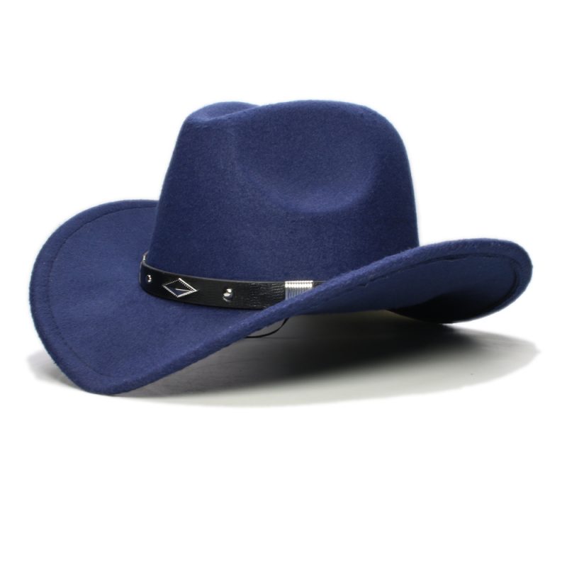 Retro Geometry Leather Band Parent-child Unisex /Kid Felt Wide Brim Cowboy Western Hat Cowgirl Bowler Cap (61cm/57cm/54cm) - Image 12