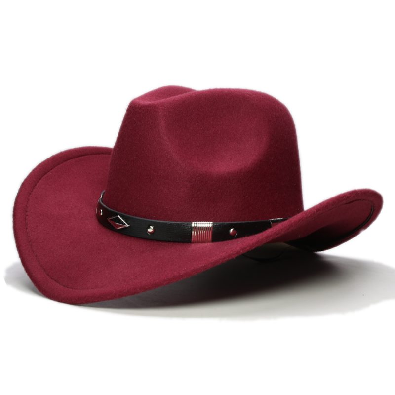 Retro Geometry Leather Band Parent-child Unisex /Kid Felt Wide Brim Cowboy Western Hat Cowgirl Bowler Cap (61cm/57cm/54cm) - Image 13
