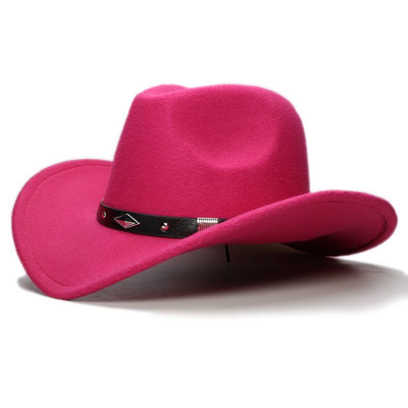 Retro Geometry Leather Band Parent-child Unisex /Kid Felt Wide Brim Cowboy Western Hat Cowgirl Bowler Cap (61cm/57cm/54cm) - Image 14