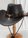Unisex Vintage Faux Leather Western Cowboy Hat Outdoor Gentleman Cowgirl Jazz Cap Sombrero Hombre