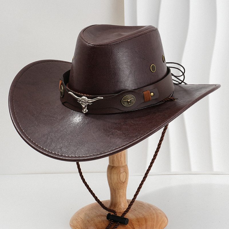 Unisex Vintage Faux Leather Western Cowboy Hat Outdoor Gentleman Cowgirl Jazz Cap Sombrero Hombre - Image 3