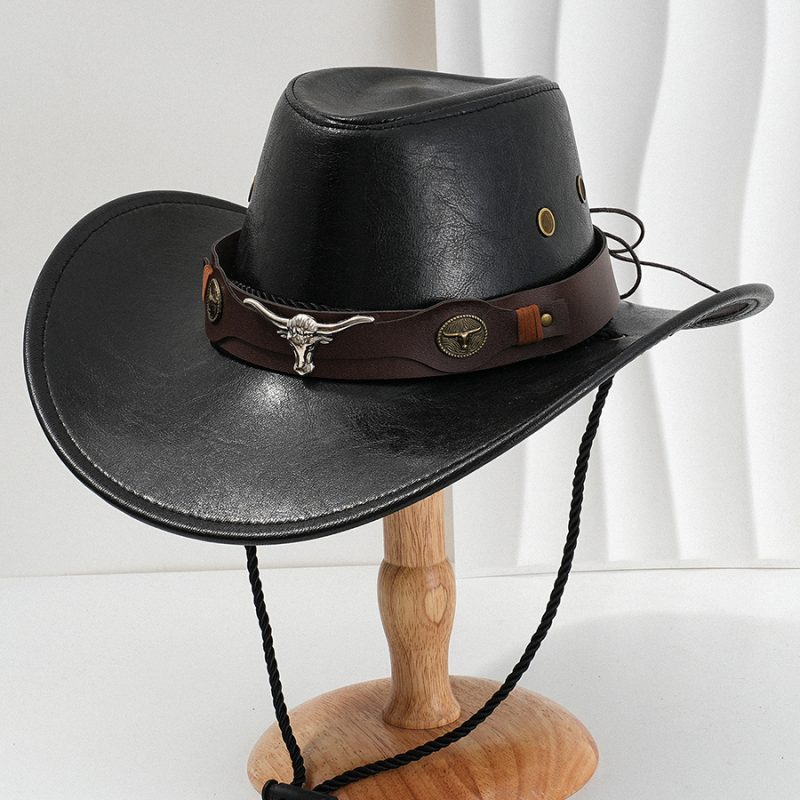 Unisex Vintage Faux Leather Western Cowboy Hat Outdoor Gentleman Cowgirl Jazz Cap Sombrero Hombre - Image 4