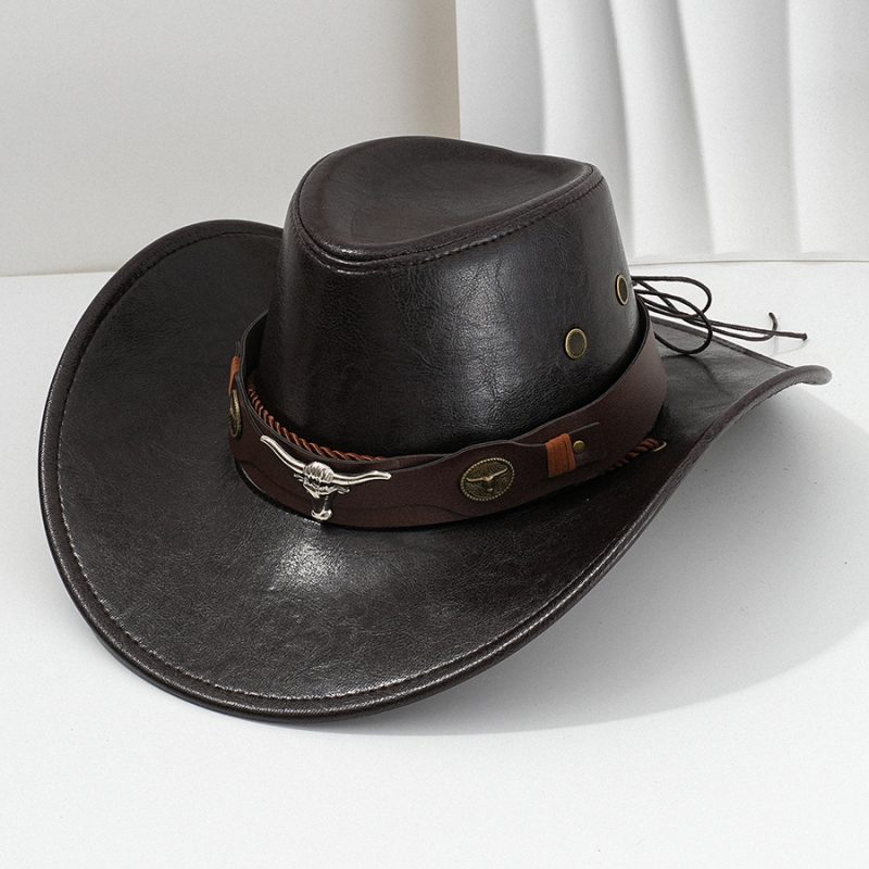 Unisex Vintage Faux Leather Western Cowboy Hat Outdoor Gentleman Cowgirl Jazz Cap Sombrero Hombre - Image 6