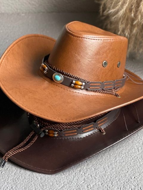 Faux Leather Western Cowboy Hats for Women Men Vintage Gentleman Dress Hats Panama Cowgirl Jazz Cap Sombrero Hombre