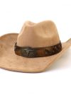Western Big Brim Cowboy Hat Bull's Head Leather Band Suede Top Hat Outdoor Mens Hats Ladies Party Horse Riding Cowgirl Hat
