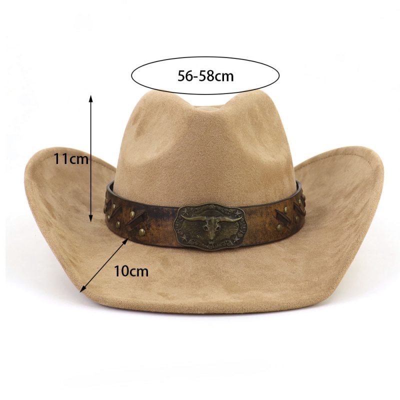 Western Big Brim Cowboy Hat Bull's Head Leather Band Suede Top Hat Outdoor Mens Hats Ladies Party Horse Riding Cowgirl Hat - Image 2
