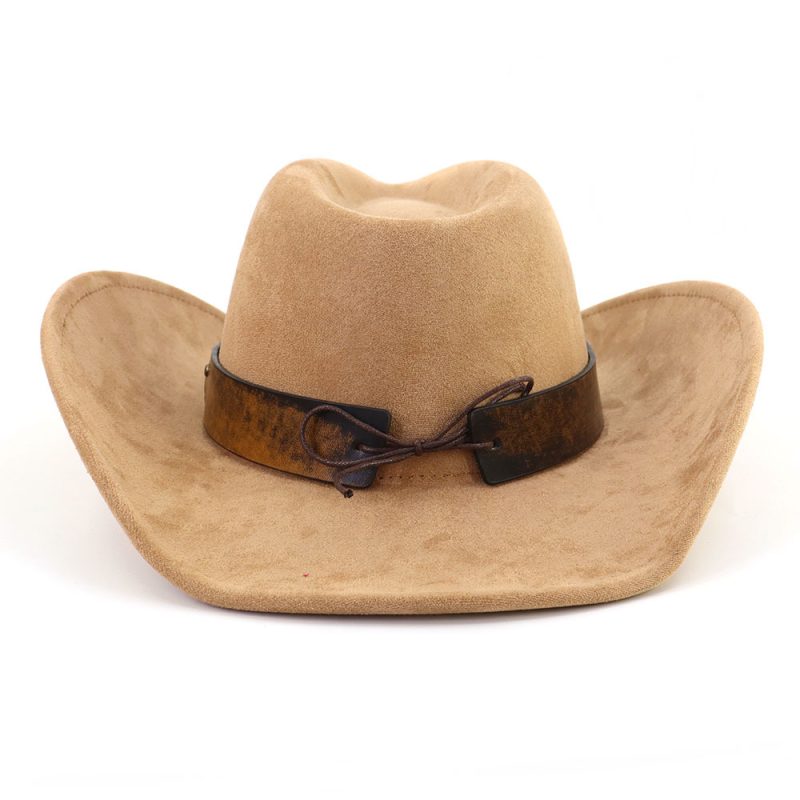 Western Big Brim Cowboy Hat Bull's Head Leather Band Suede Top Hat Outdoor Mens Hats Ladies Party Horse Riding Cowgirl Hat - Image 4