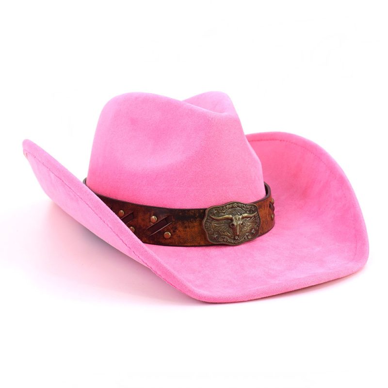Western Big Brim Cowboy Hat Bull's Head Leather Band Suede Top Hat Outdoor Mens Hats Ladies Party Horse Riding Cowgirl Hat - Image 6