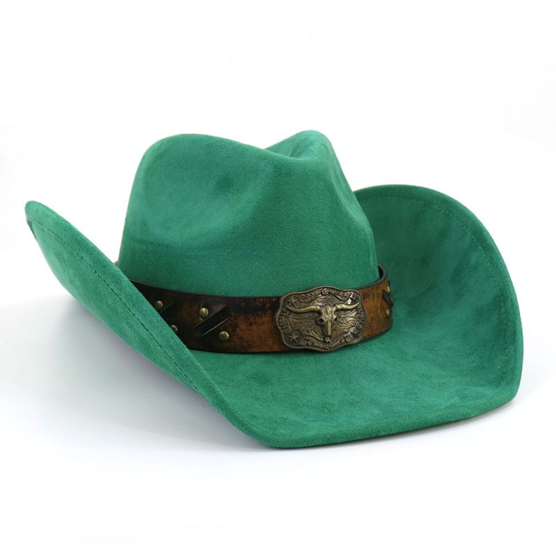 Western Big Brim Cowboy Hat Bull's Head Leather Band Suede Top Hat Outdoor Mens Hats Ladies Party Horse Riding Cowgirl Hat - Image 10
