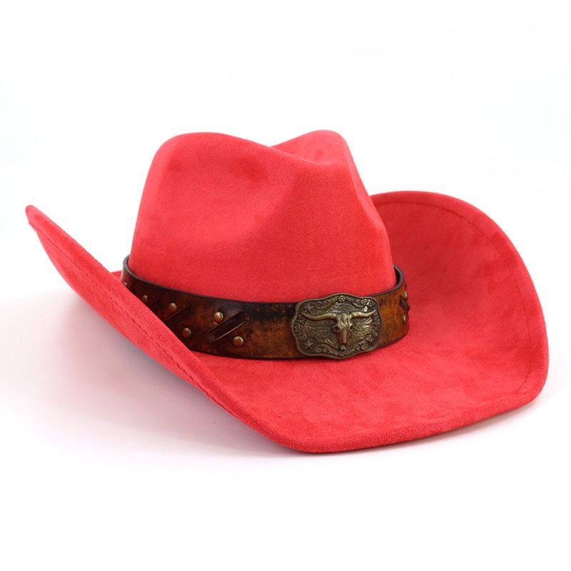 Western Big Brim Cowboy Hat Bull's Head Leather Band Suede Top Hat Outdoor Mens Hats Ladies Party Horse Riding Cowgirl Hat - Image 11