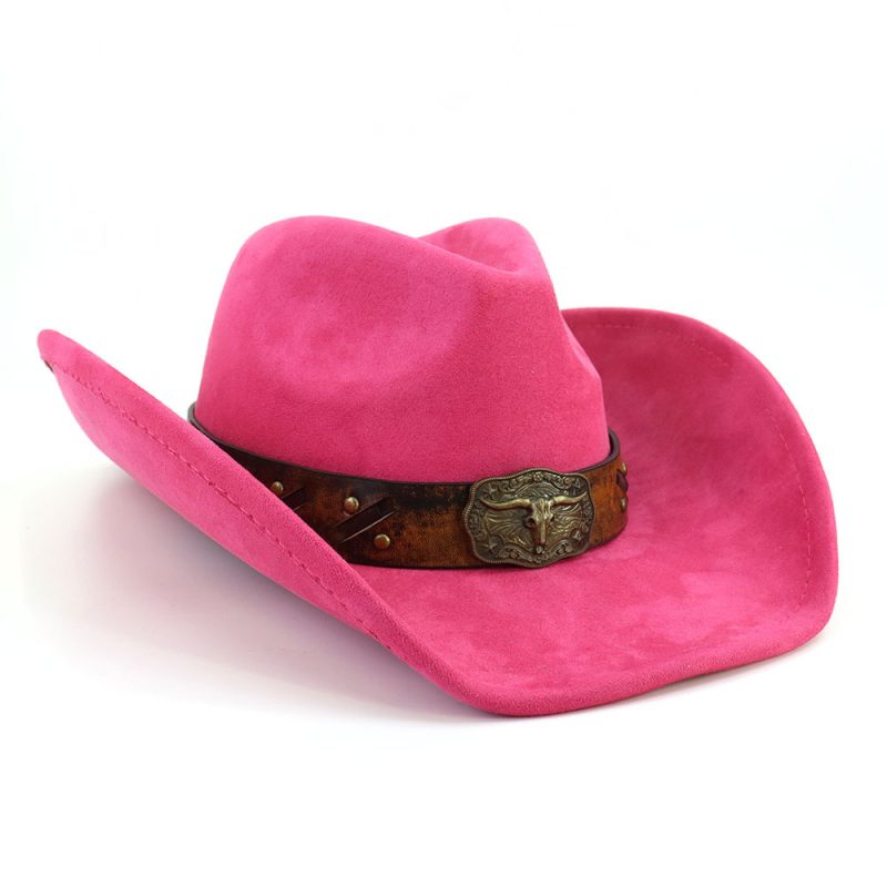 Western Big Brim Cowboy Hat Bull's Head Leather Band Suede Top Hat Outdoor Mens Hats Ladies Party Horse Riding Cowgirl Hat - Image 13