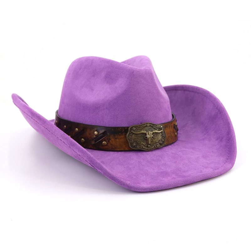 Western Big Brim Cowboy Hat Bull's Head Leather Band Suede Top Hat Outdoor Mens Hats Ladies Party Horse Riding Cowgirl Hat - Image 14