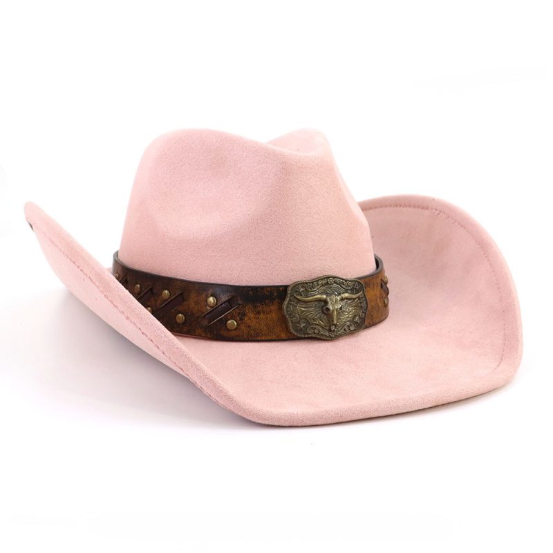 Western Big Brim Cowboy Hat Bull's Head Leather Band Suede Top Hat Outdoor Mens Hats Ladies Party Horse Riding Cowgirl Hat - Image 15