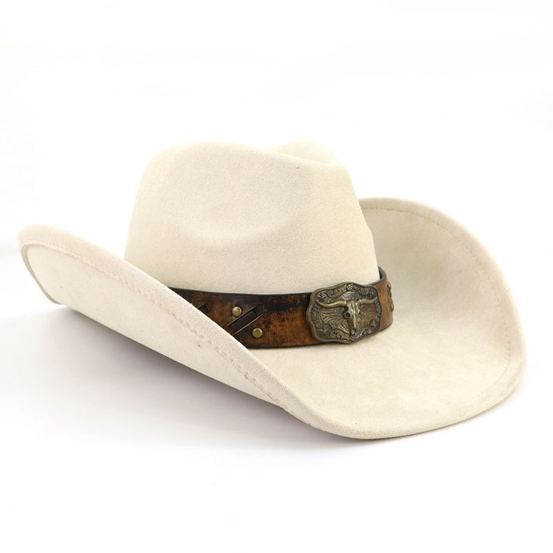 Western Big Brim Cowboy Hat Bull's Head Leather Band Suede Top Hat Outdoor Mens Hats Ladies Party Horse Riding Cowgirl Hat - Image 16