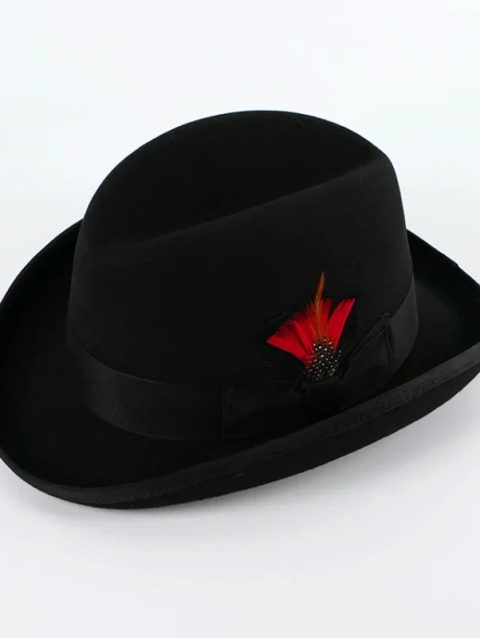Homburg Hat with Feather for Men Wool Felt Fedora Gutter Crown Edward VII Hunting Cap Winston Churchill Al Pacino Godfather Hat