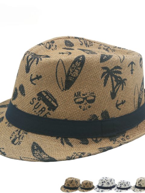 Summer Printed Cartoon Hat British Wind Beach Sun Visor Hat Straw Hat Jazz Hats for Men