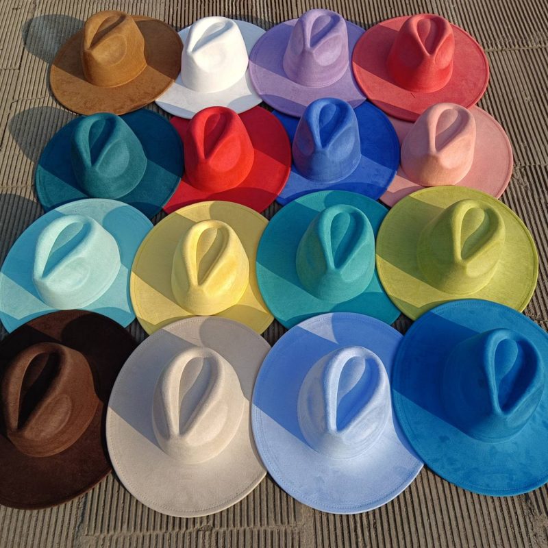 Vegan suede fedora hat multicolor sweetheart top 9.5 cm brim jazz hat panama hat for men and women chapeau femme - Image 3