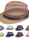 Wholesale & Dropshipping ！Men Fedora Wide Brim Mesh Spring Summer Pure Color Low-profile Sunshade Hat For Outdoor