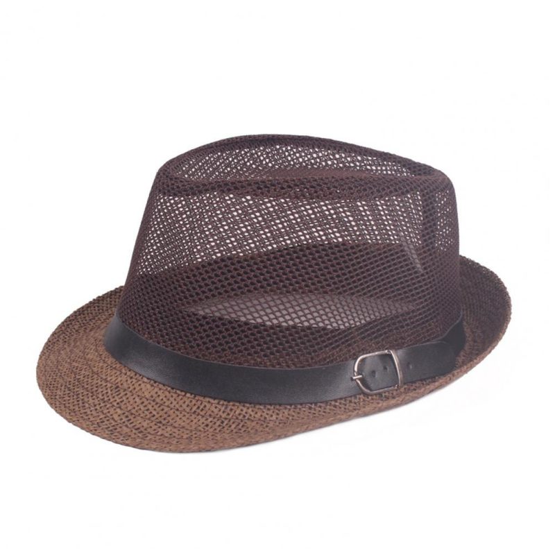 Wholesale & Dropshipping ！Men Fedora Wide Brim Mesh Spring Summer Pure Color Low-profile Sunshade Hat For Outdoor - Image 3