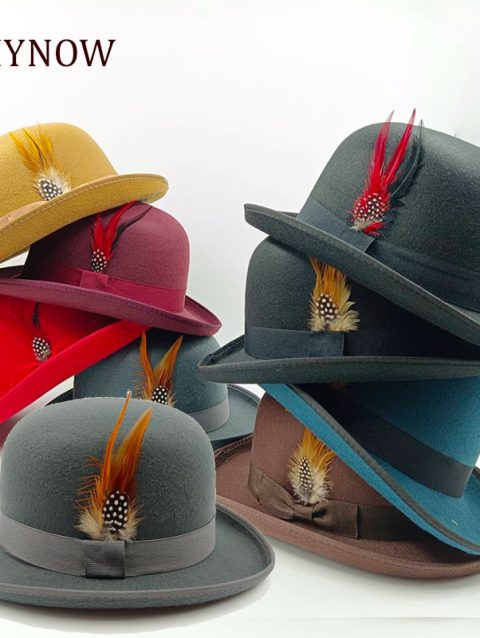 Bowler Derby Hat For Men Women Fashion Party Formal Fedora Costume Magician Hat Classical Feather accessories