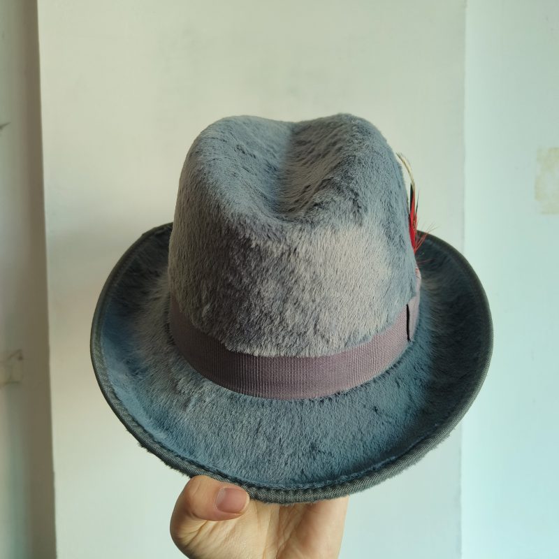 2024 New Trilby Men warm Classic Feather Fedora Hat Simple Women Hamburger hat vintage hat Pork Pie Winter sombrero hombre - Image 4