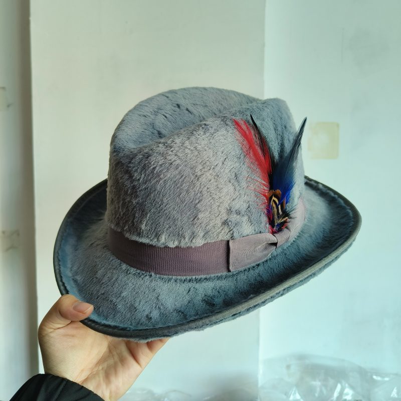 2024 New Trilby Men warm Classic Feather Fedora Hat Simple Women Hamburger hat vintage hat Pork Pie Winter sombrero hombre - Image 11